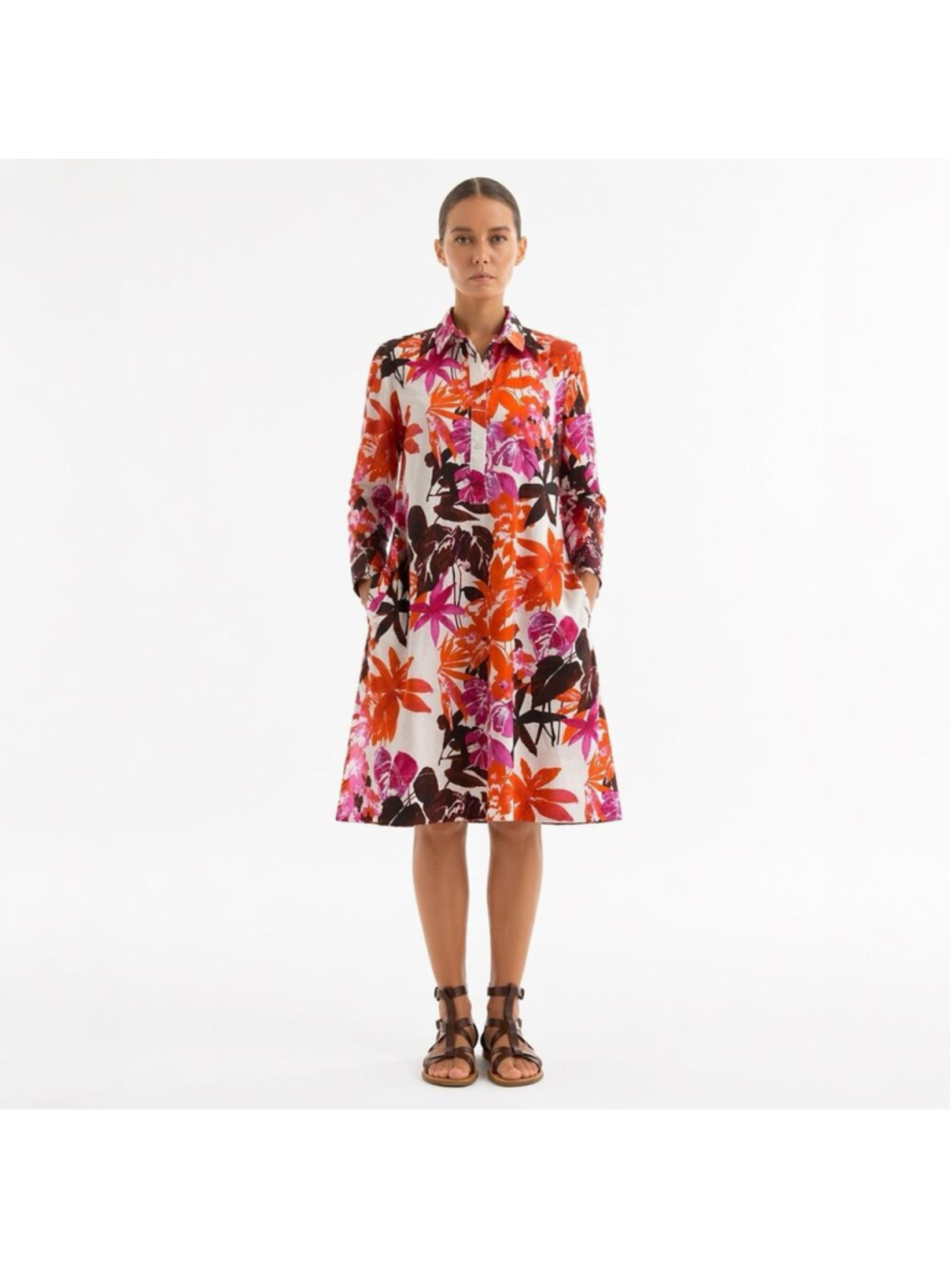 Sara Roka Floral Jackie Classic Shift Shirt Dress Made In Italy 42 US L